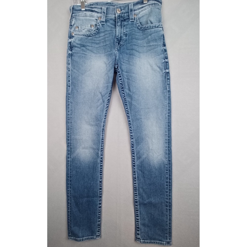 True Religion Men Jeans 30 Blue Denim Geno Relaxed Slim Logo 31" Inseam